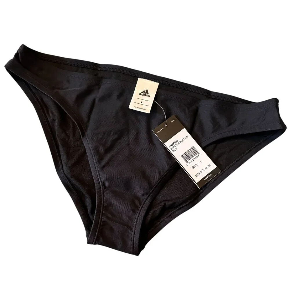 Adidas Women’s Black Hipster Bikini Bottom Size L NWT